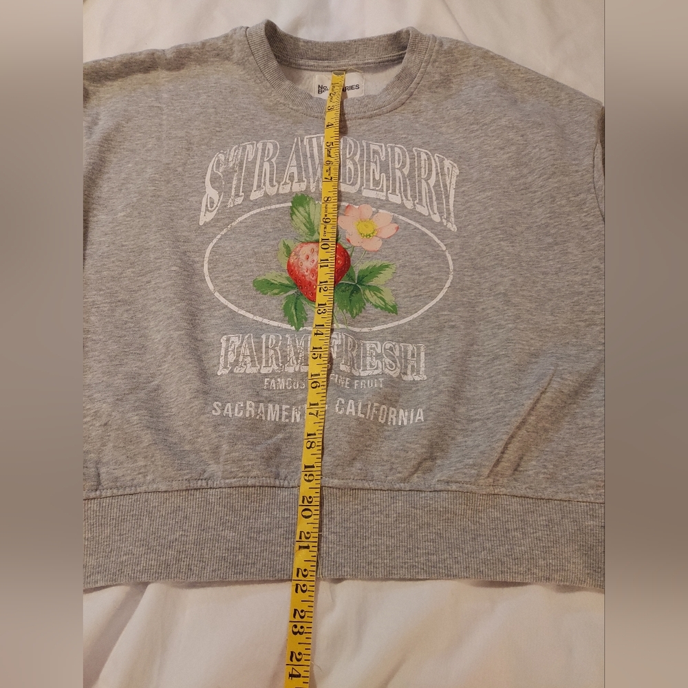No Boundaries Heather Gray Boxy Cropped Strawberry Graphic Sweatshirt - Picture 6 of 7